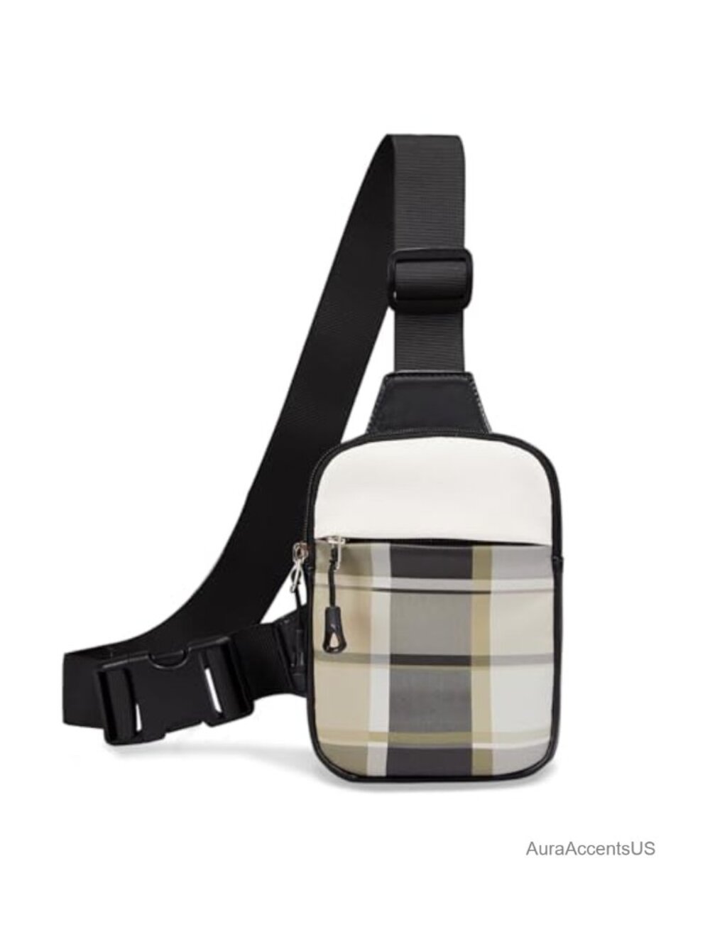 PU Leather Crossbody Sling Bag Checkered Dual Pocket Water Resistant Running
